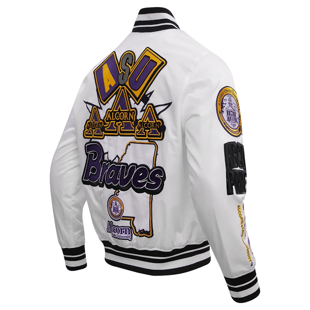 ALCORN STATE UNIVERSITY HOMECOMING MEN'S RIB SATIN JACKET (WHITE/BLACK)