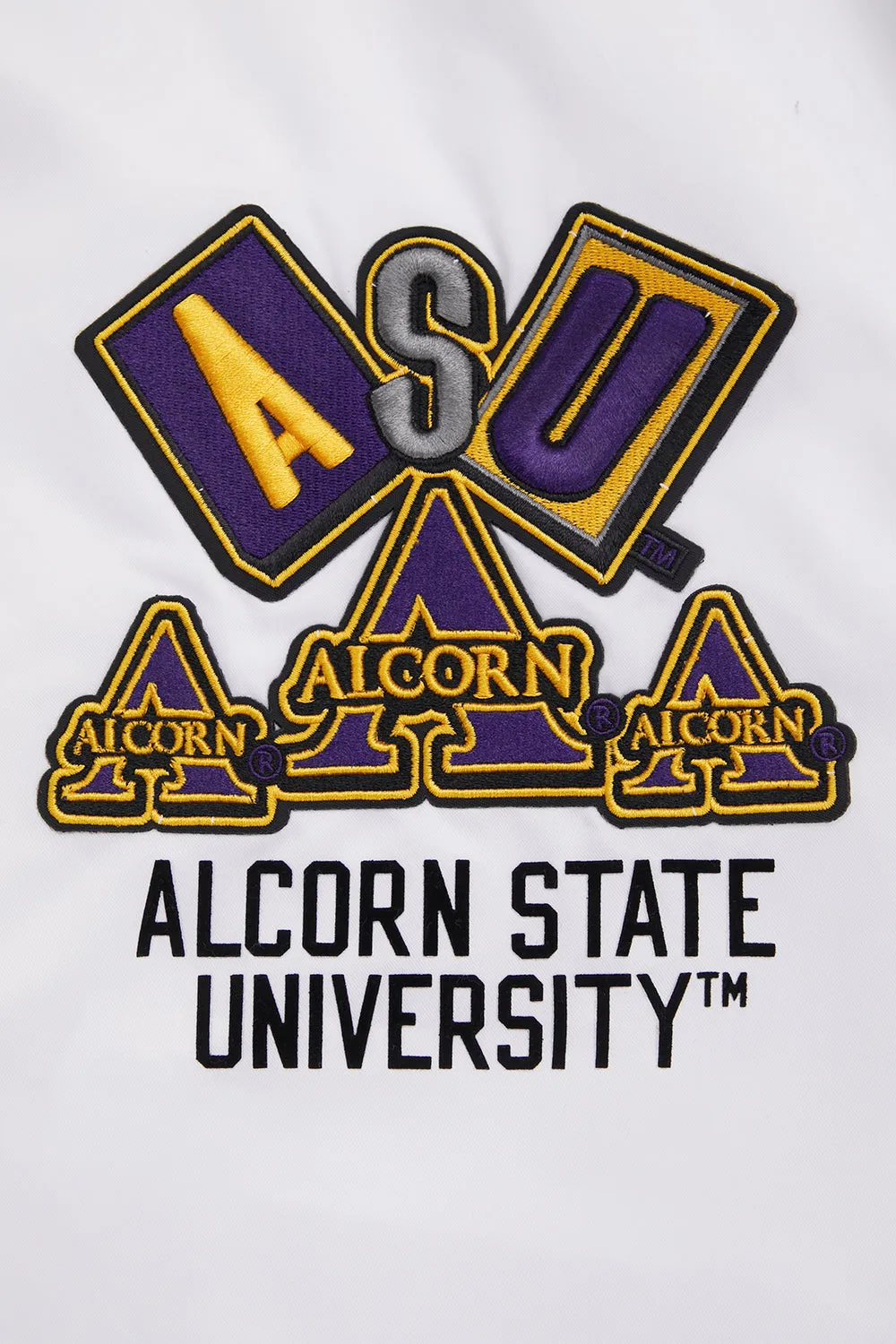 ALCORN STATE UNIVERSITY HOMECOMING MEN'S RIB SATIN JACKET (WHITE/BLACK)