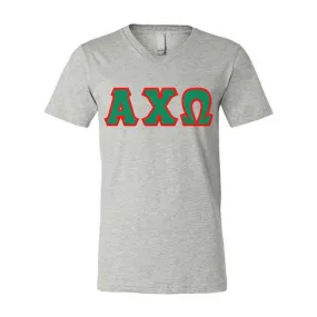 Alpha Chi Omega V-Neck Shirt, Horizontal Letters - 3005 - TWILL