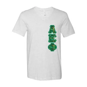 Alpha Epsilon Phi Sorority V-Neck Shirt (Vertical Letters) - Bella 3005 - TWILL