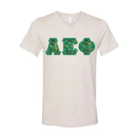 Alpha Epsilon Phi V-Neck Shirt, Horizontal Letters - 3005 - TWILL