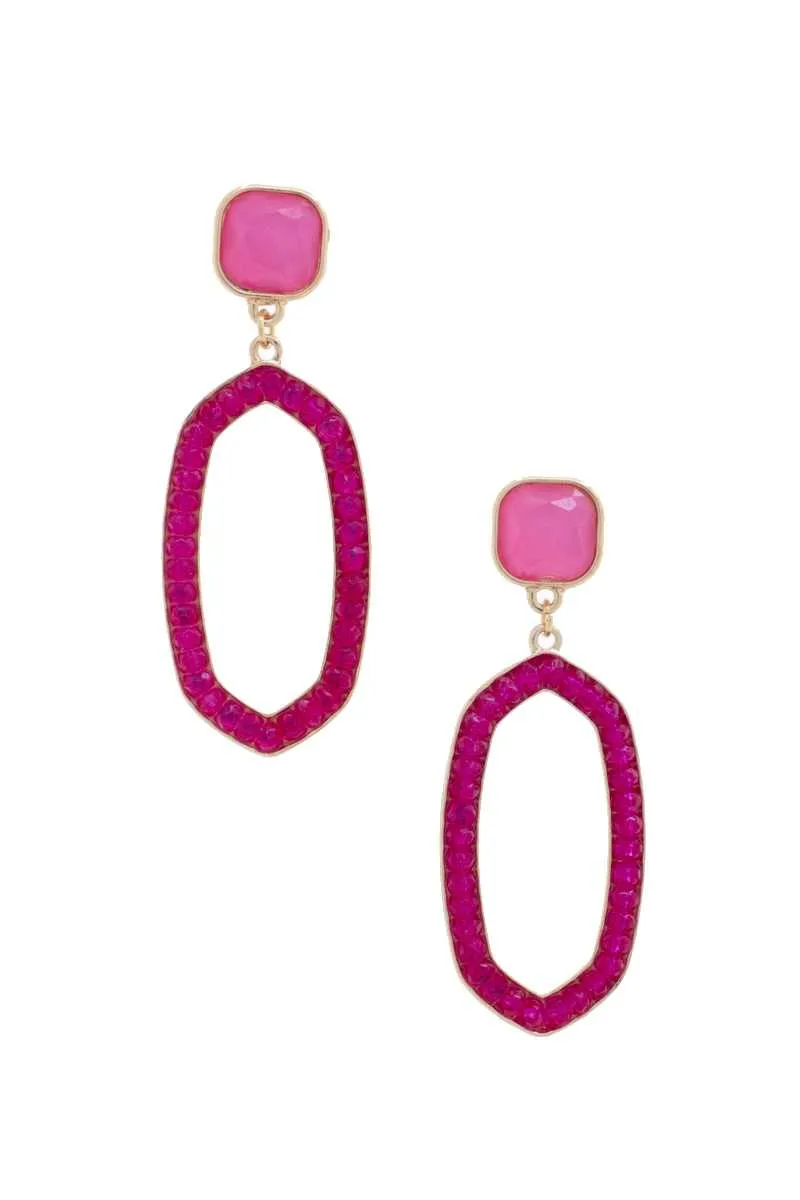 Beaded Oval Post Drop Earring