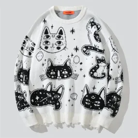 Black & White Cartoon Kitten Sweater