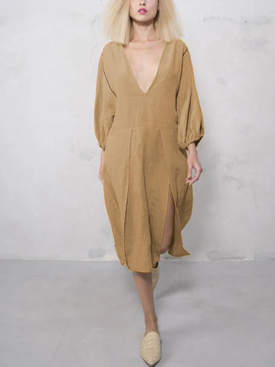 Casual Loose And Comfortable Cotton And Linen Midi Dress