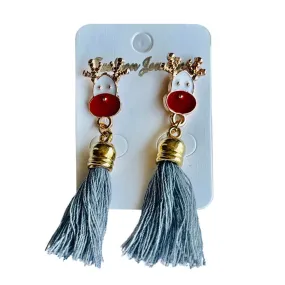 Christmas earrings accessories party wear, Grey Flowy hanging Reindeer