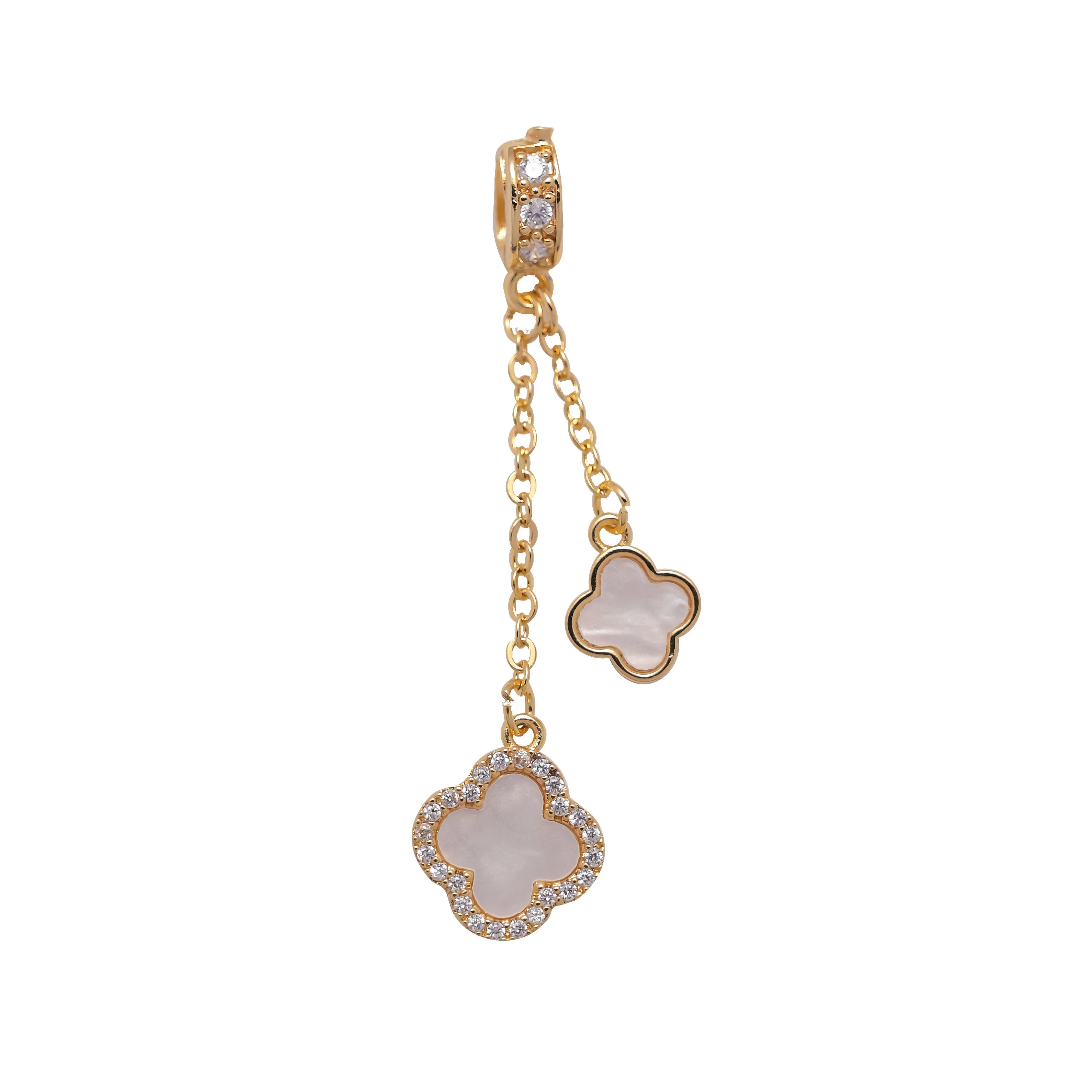 Diamond MOP Double Clover Chain Charm Anti-Tarnish | Size: 45mm | 1PC