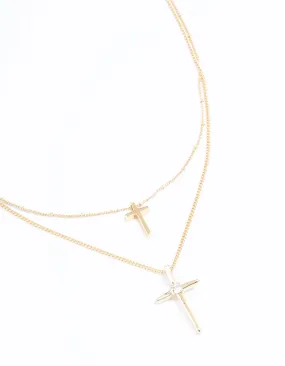 Gold Plated Layered Cross Necklace