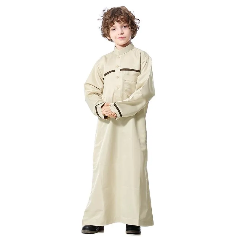 Islamic Muslim Kids Clothing Stand Collar Robe Boy thobes