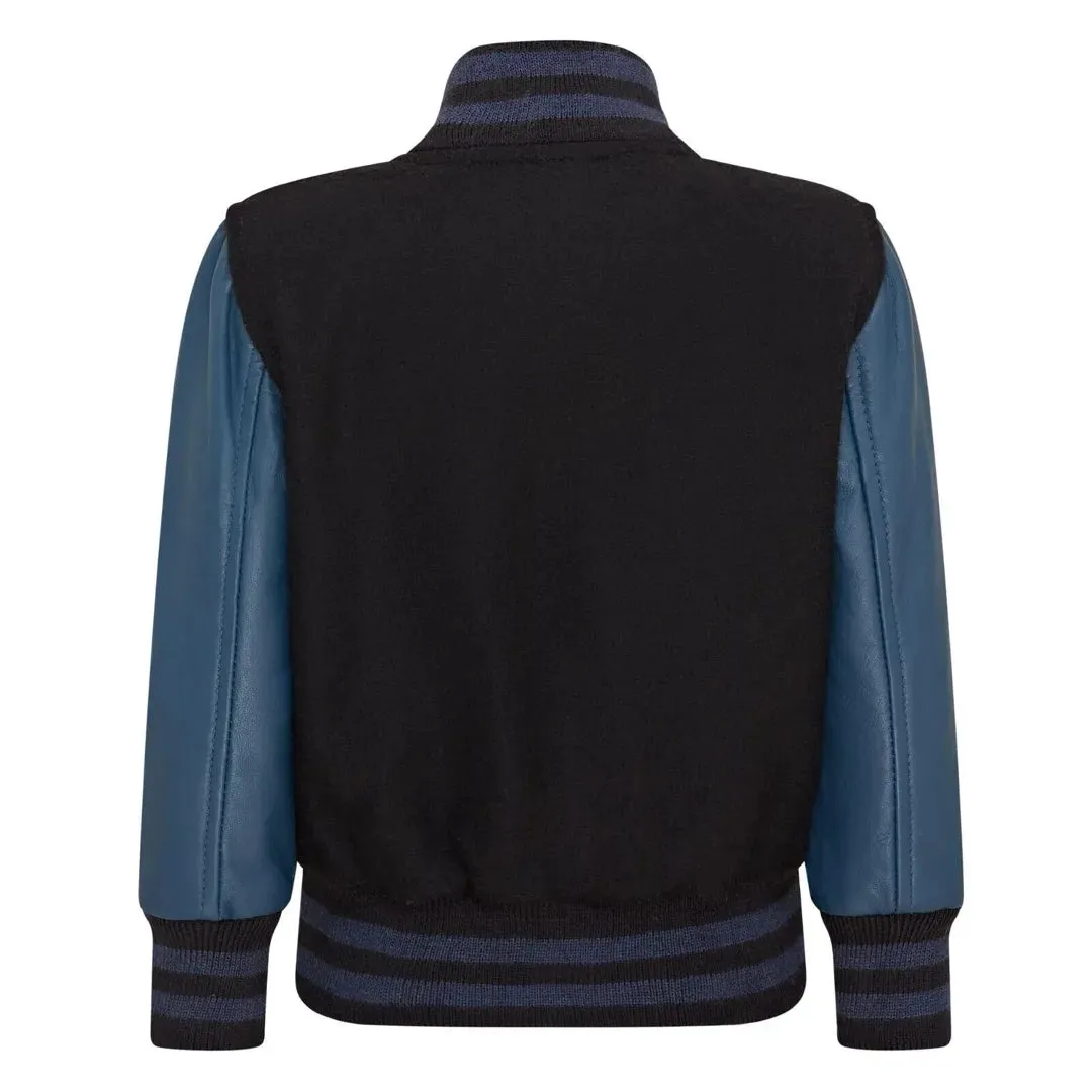 Kids Black Navy Varsity Bomber Jacket