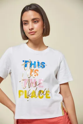 Md'M White Printed This Is The Place T Shirt