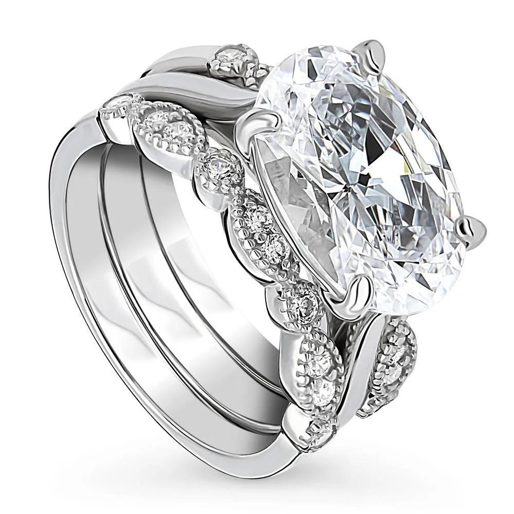 Milgrain Solitaire 5.5ct CZ Ring Set in Sterling Silver