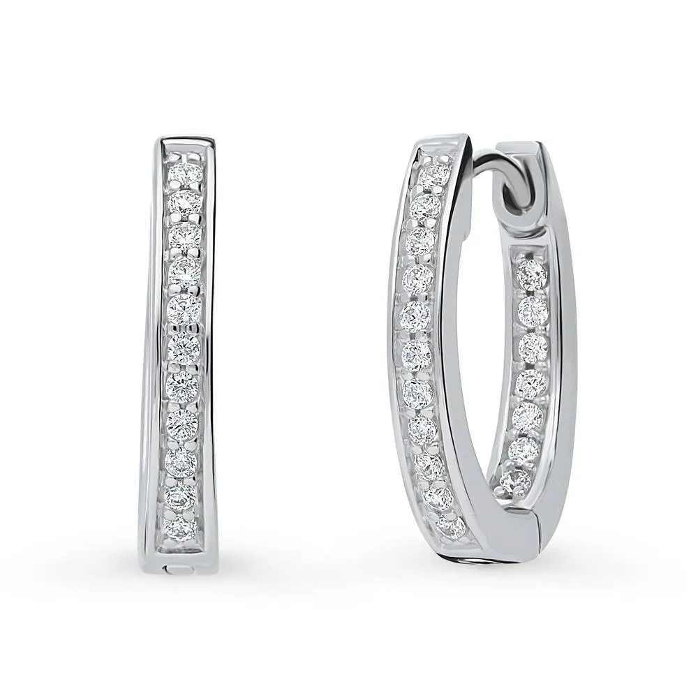 Oval Bar CZ Medium Hoop Earrings in Sterling Silver 0.65