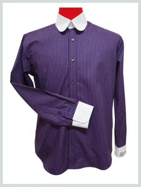 Penny Round Collar Shirt - Purple and Black Stripe Shirt