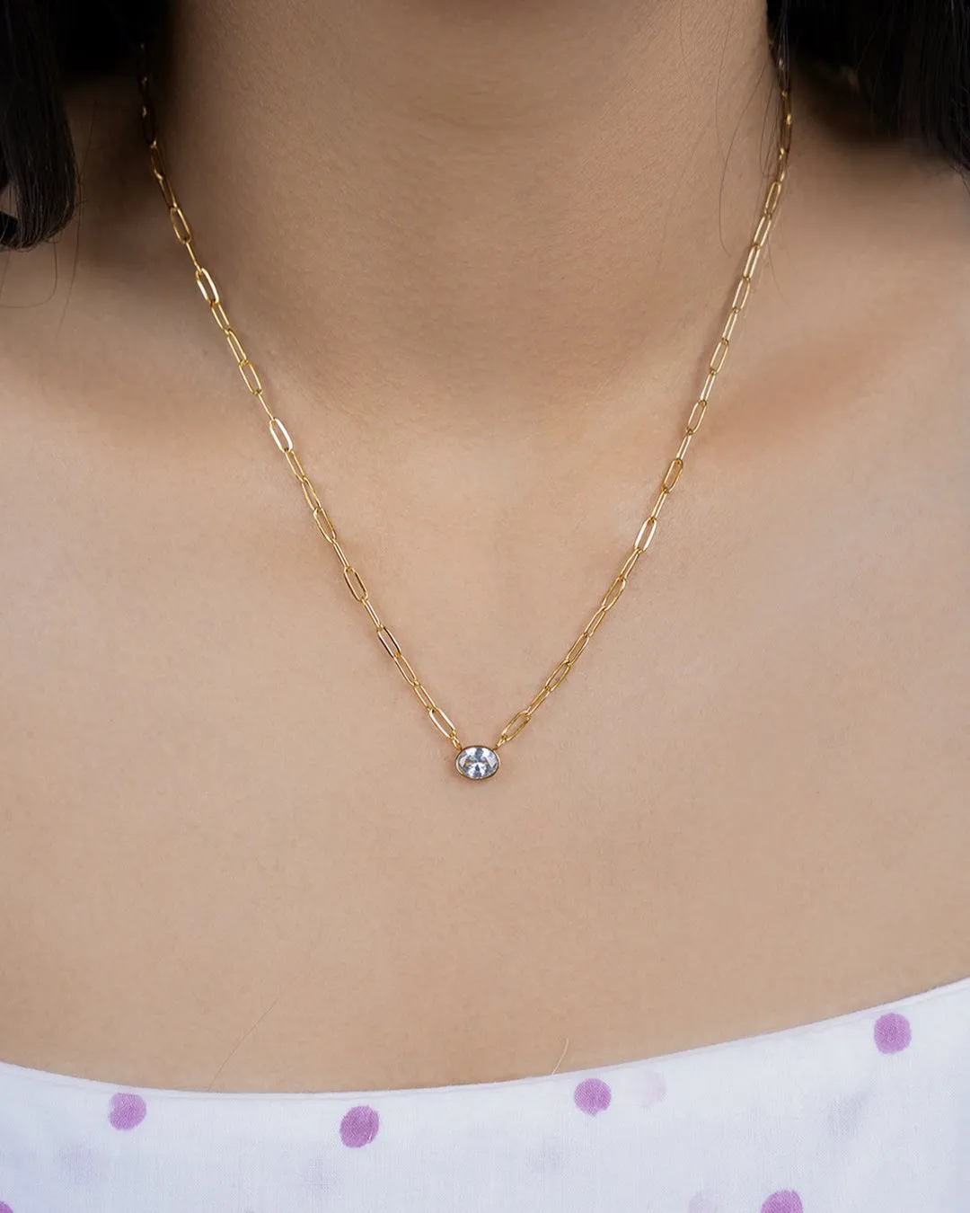 Pinsk Solitaire 18K Gold Plated Necklace