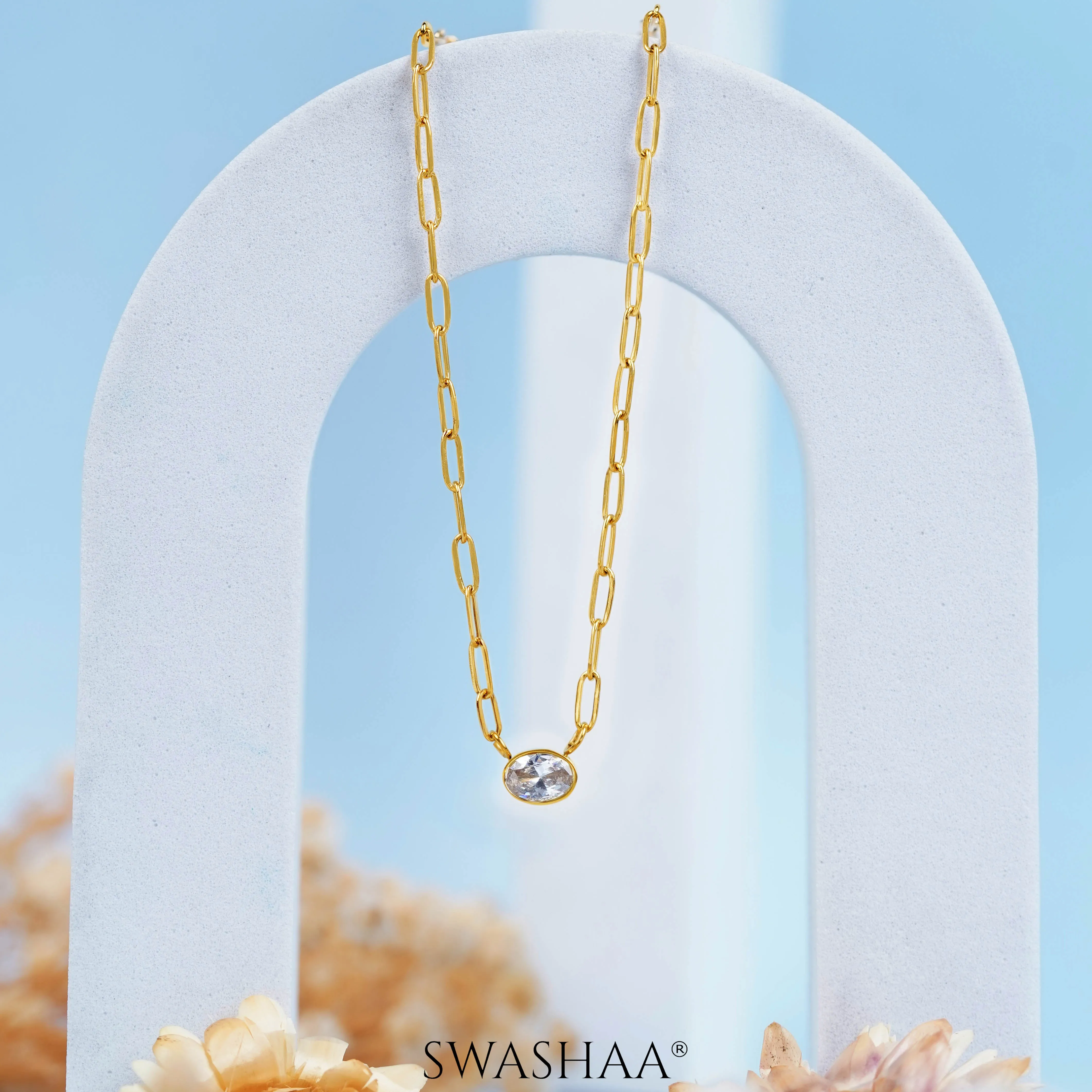 Pinsk Solitaire 18K Gold Plated Necklace