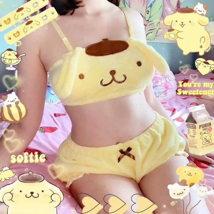 POMPOMPURIN PLUSH EAR PAJAMA SET (3 SIZES)