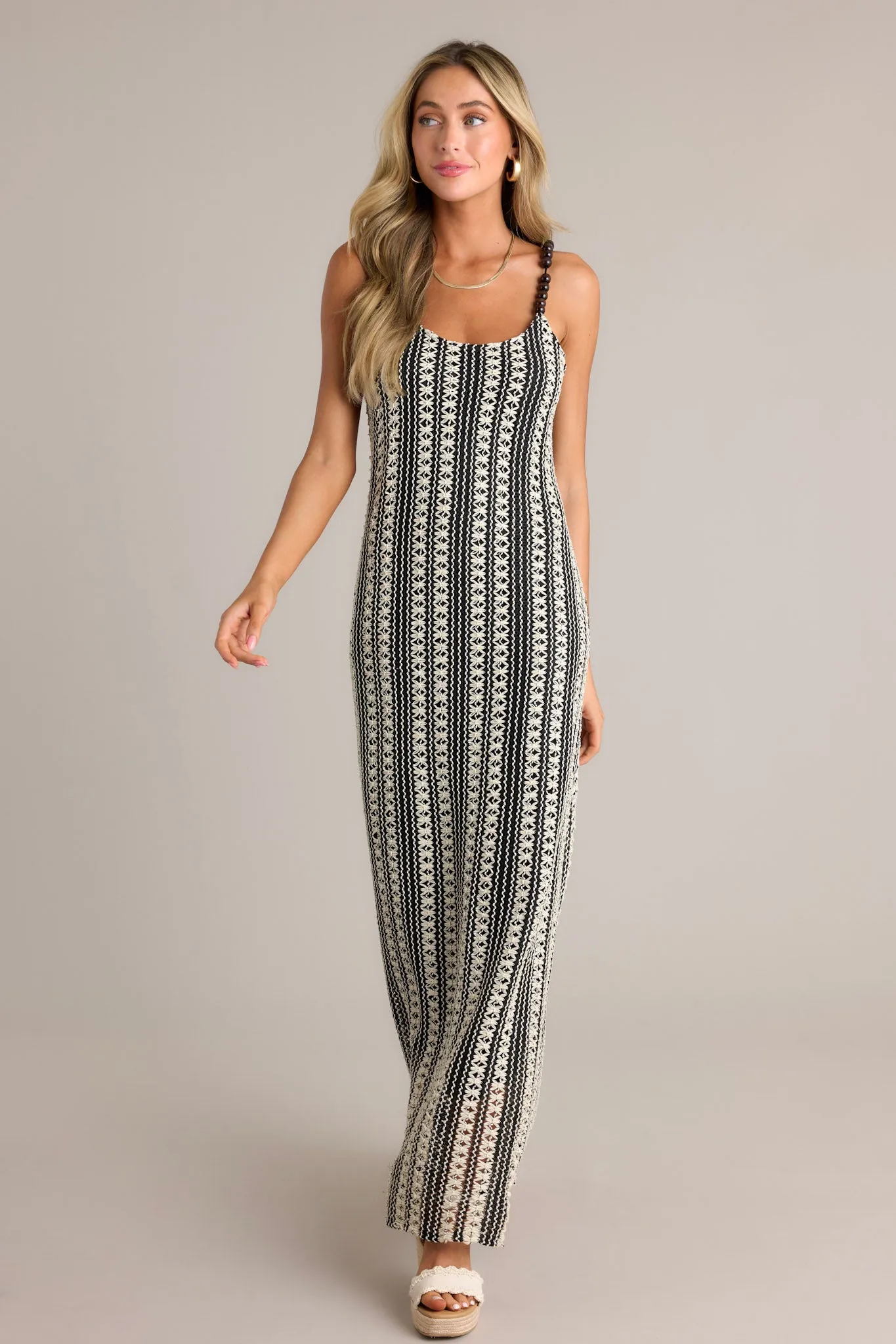 Regal Rhapsody 100% Cotton Black Stripe Knit Maxi Dress