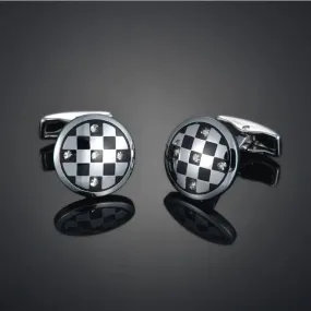 Round Silver Black Cufflinks For Men's