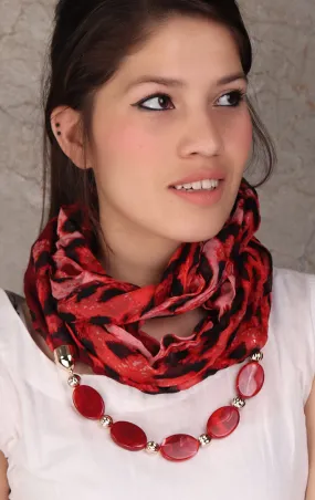 Shaded Red animal printed necklace stole