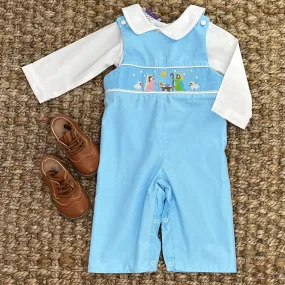 Smocked Nativity Longall in light blue