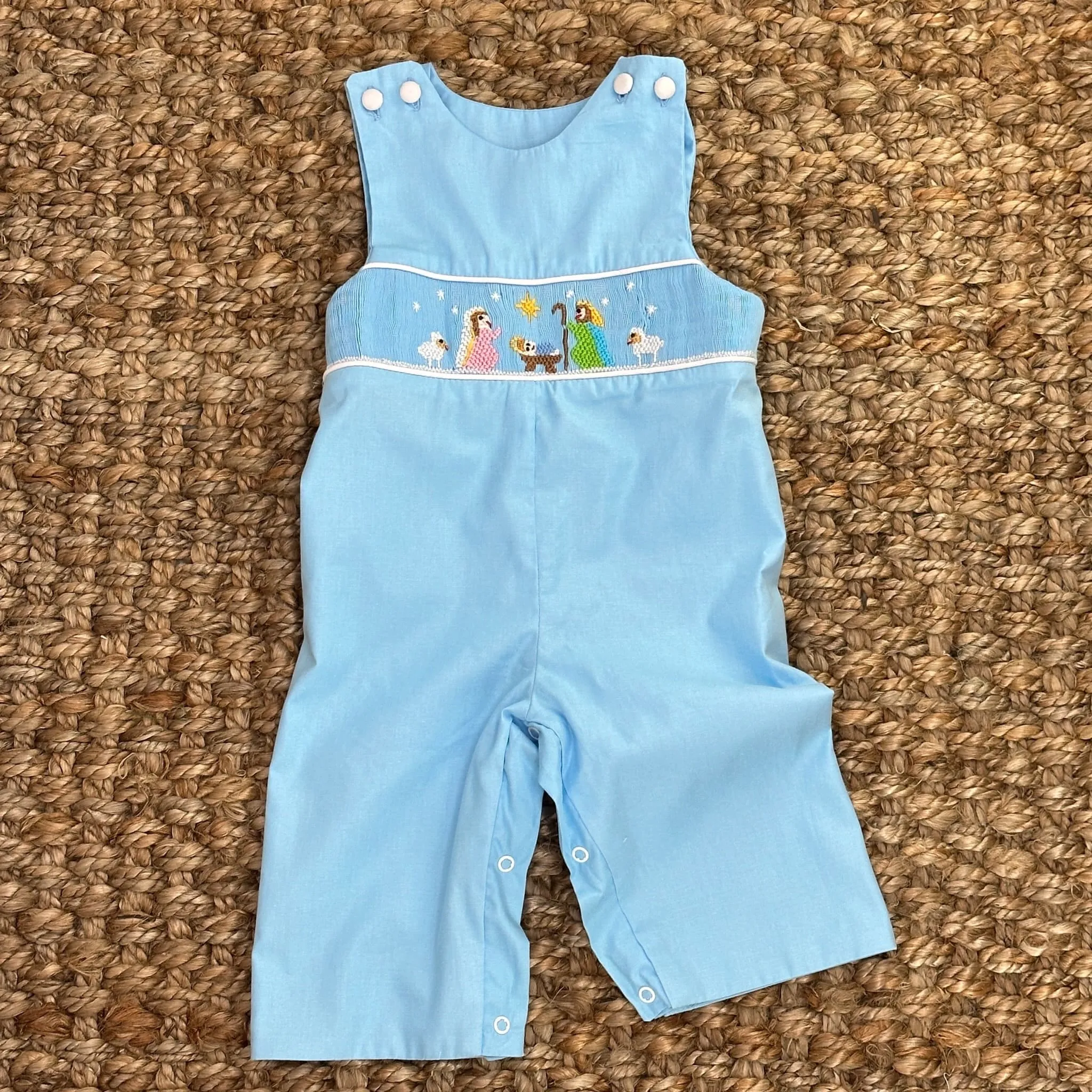 Smocked Nativity Longall in light blue