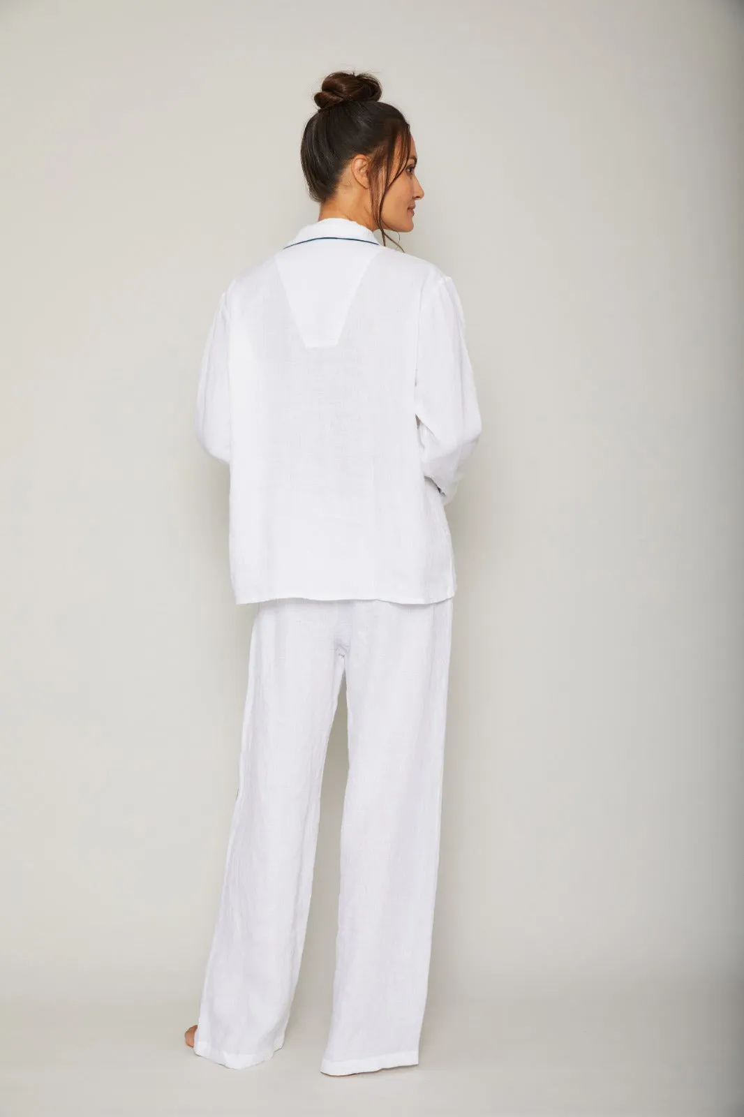 Sport Linen PJ Set - Piped in Navy