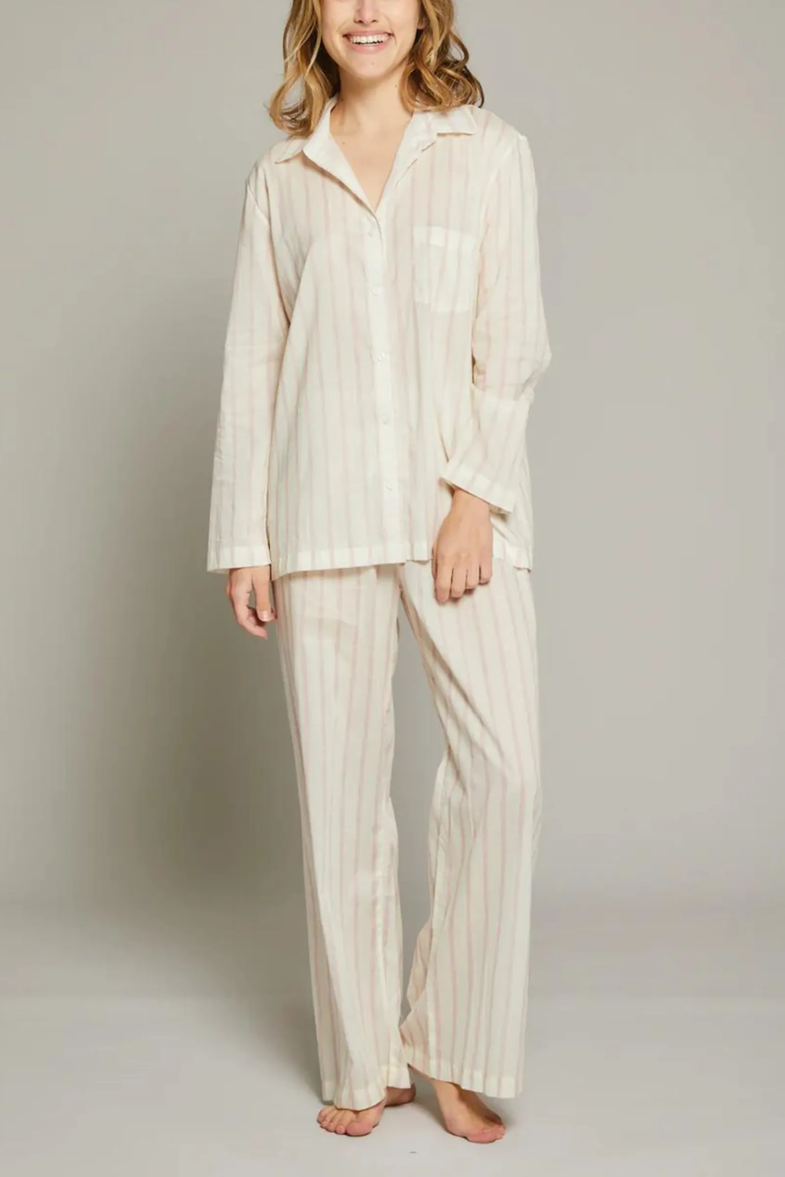 Striped Pajama Set - Cream / Pink